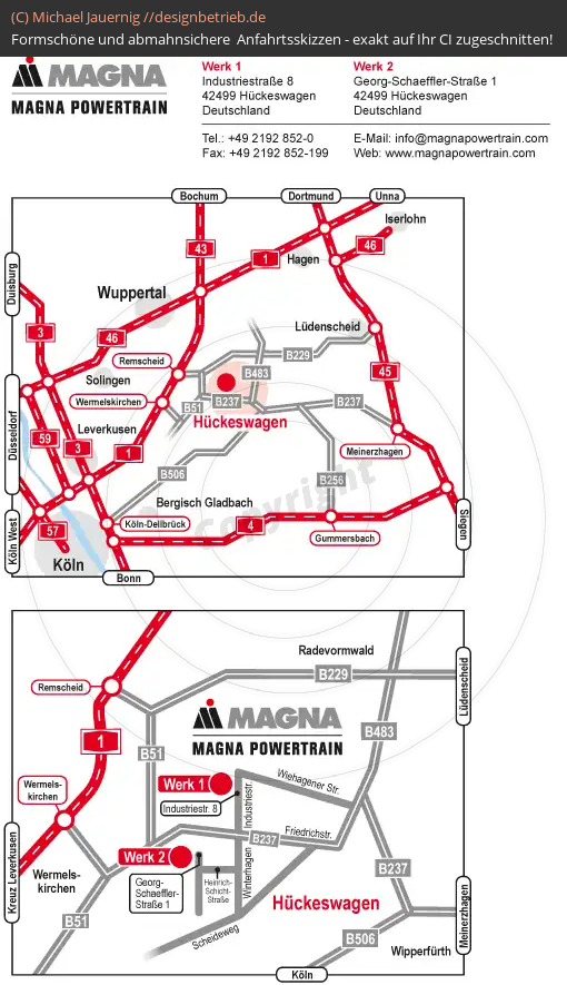 Anfahrtsskizzen erstellen / Anfahrtsskizze Hückeswagen (Übersichtskarte und Detailkarte)   MAGNA Powertrain (219)