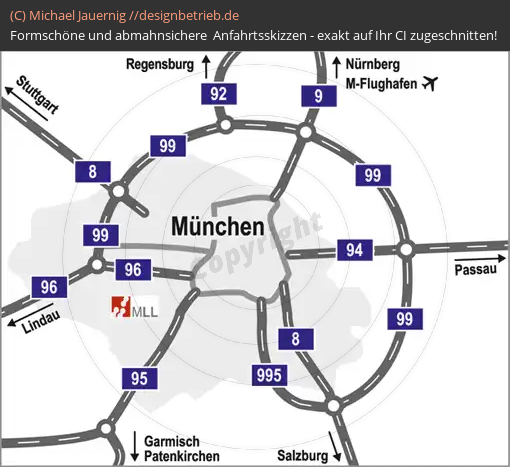 Anfahrtsskizzen erstellen / Anfahrtsskizze München Übersichtskarte   MLL Münchner Leukämielabor GmbH (266)