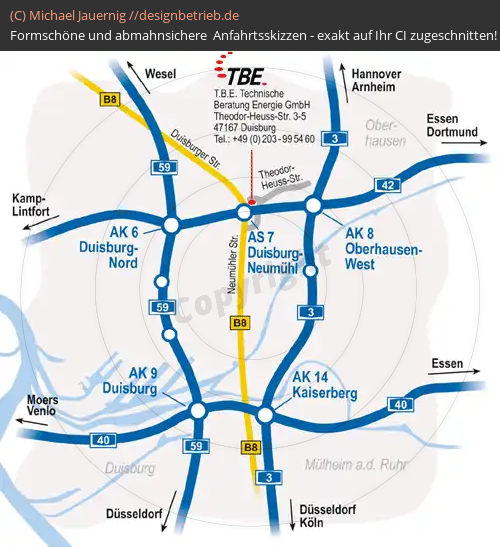 Anfahrtsskizzen erstellen / Anfahrtsskizze Duisburg übersicht Autobahndreieck    (33)