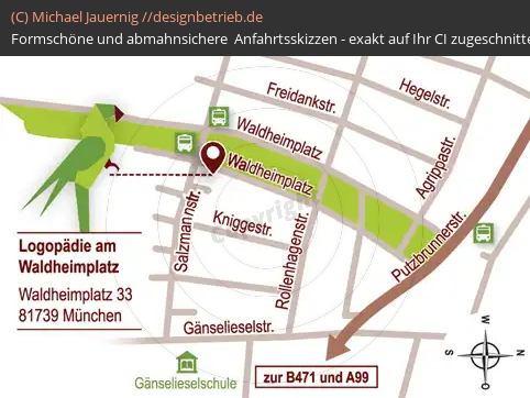 Anfahrtsskizzen erstellen / Anfahrtsskizze München Waldheimplatz   Logopädie am Waldheimplatz (417)