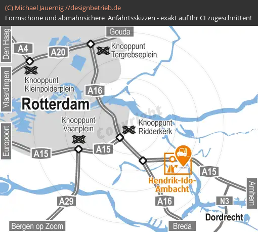 Anfahrtsskizze Hendrik-Ido-Ambacht bei Rotterdam (Niederlande) Übersichtskarte (434)