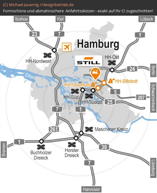 Anfahrtsskizzen erstellen / Anfahrtsskizze Hamburg Übersichtskarte   STILL GmbH (436)