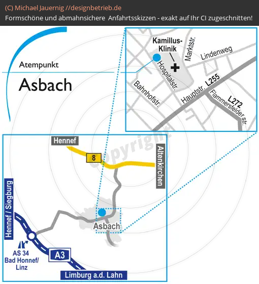 Anfahrtsskizzen erstellen / Anfahrtsskizze Asbach (Hospitalstraße)   Atempunkt Löwenstein Medical GmbH & Co. KG (507)