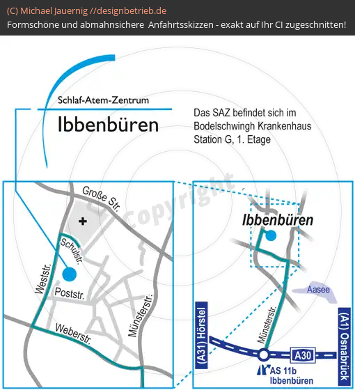 Anfahrtsskizzen erstellen / Anfahrtsskizze Ibbenbüren Schulstraße im Bodelschwingh-Krankenhaus   Schlaf-Atem-Zentrum Löwenstein Medical GmbH & Co. KG (521)
