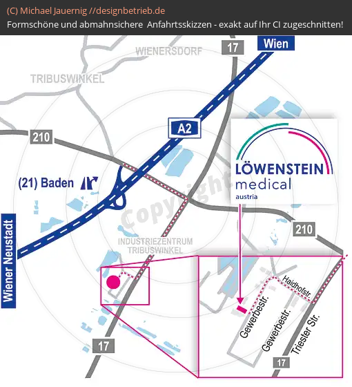 Anfahrtsskizzen erstellen / Anfahrtsskizze Baden (Österreich)   Niederlassung Baden (Österreich) | Löwenstein Medical GmbH & Co. KG (587)