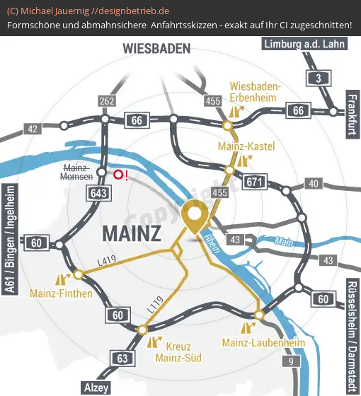 Anfahrtsskizzen erstellen / Anfahrtsskizze Mainz (Übersichtskarte)   Mediendesign Waider (602)