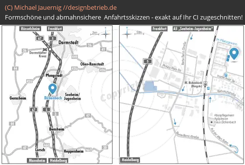 Anfahrtsskizzen erstellen / Anfahrtsskizze Bickenbach Pflanzgewann Detailskizze und Übersichtskarte  Dreher & Blasberg Immobiliengesellschaft mbH (710)